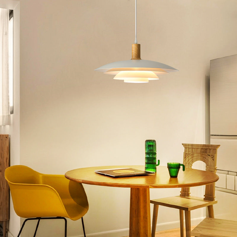 Valentina Modern LED Pendant Light White Wood Metal Bedroom