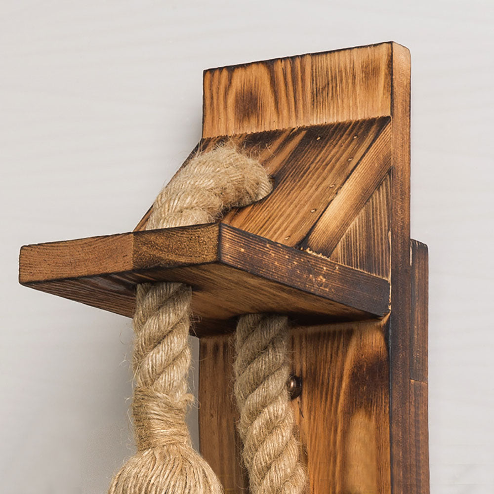 Epoch Vintage Rectangular LED Wall Light, Wood/Hemp Rope, Dining Room