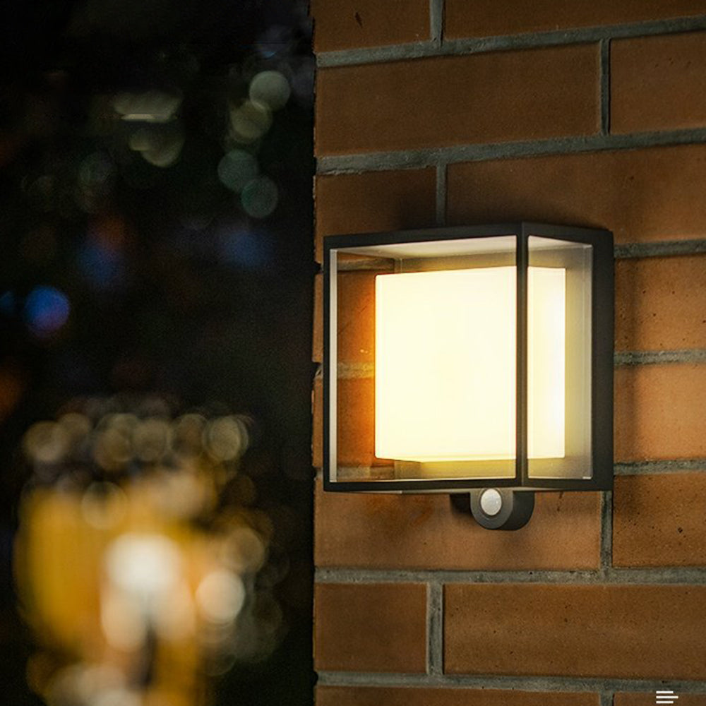 Ray Modern Rectangular Acrylic Sensor Solar Powered Outdoor Wall Lamp, Black