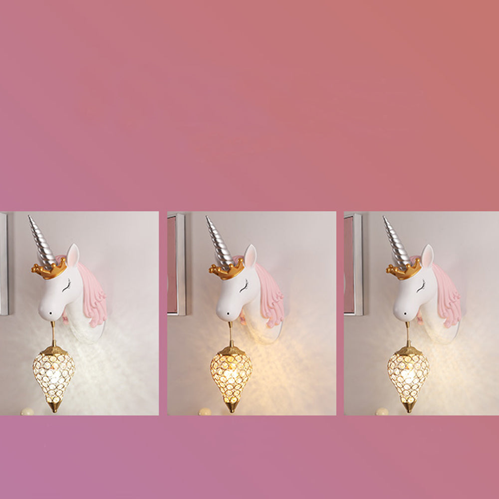 Arisha Modern Unicorn/Strawberry Art Wall Lamp, Pink/Blue