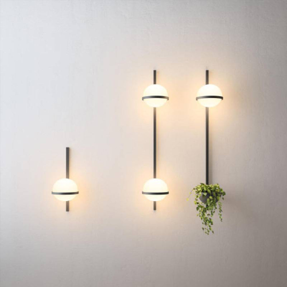 Ray Modern Globe Metal/Acrylic Solar Outdoor Wall Lamp Plant Pot, Black/White