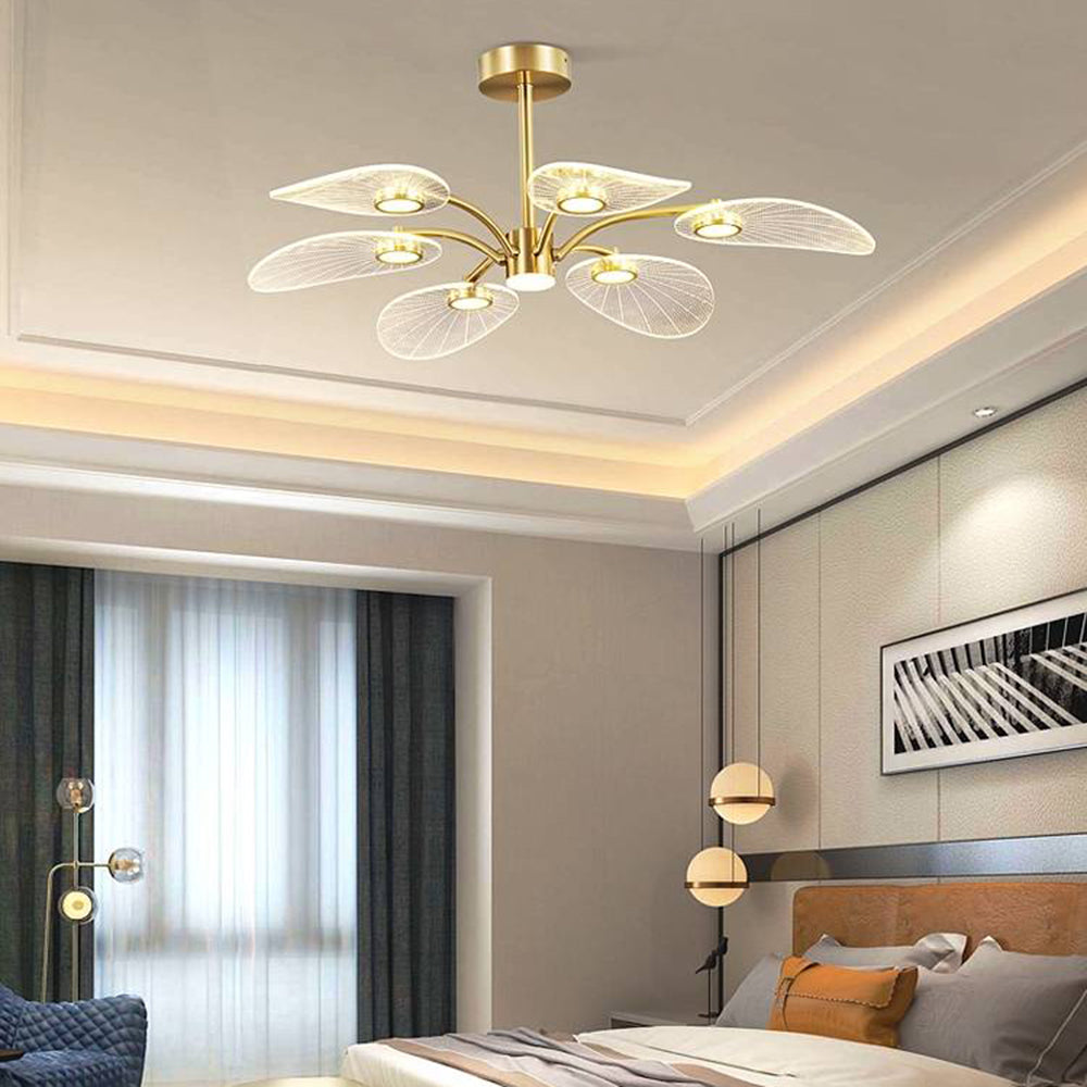 Arisha Art Deco Leaf Metal/Acrylic Chandelier, Gold
