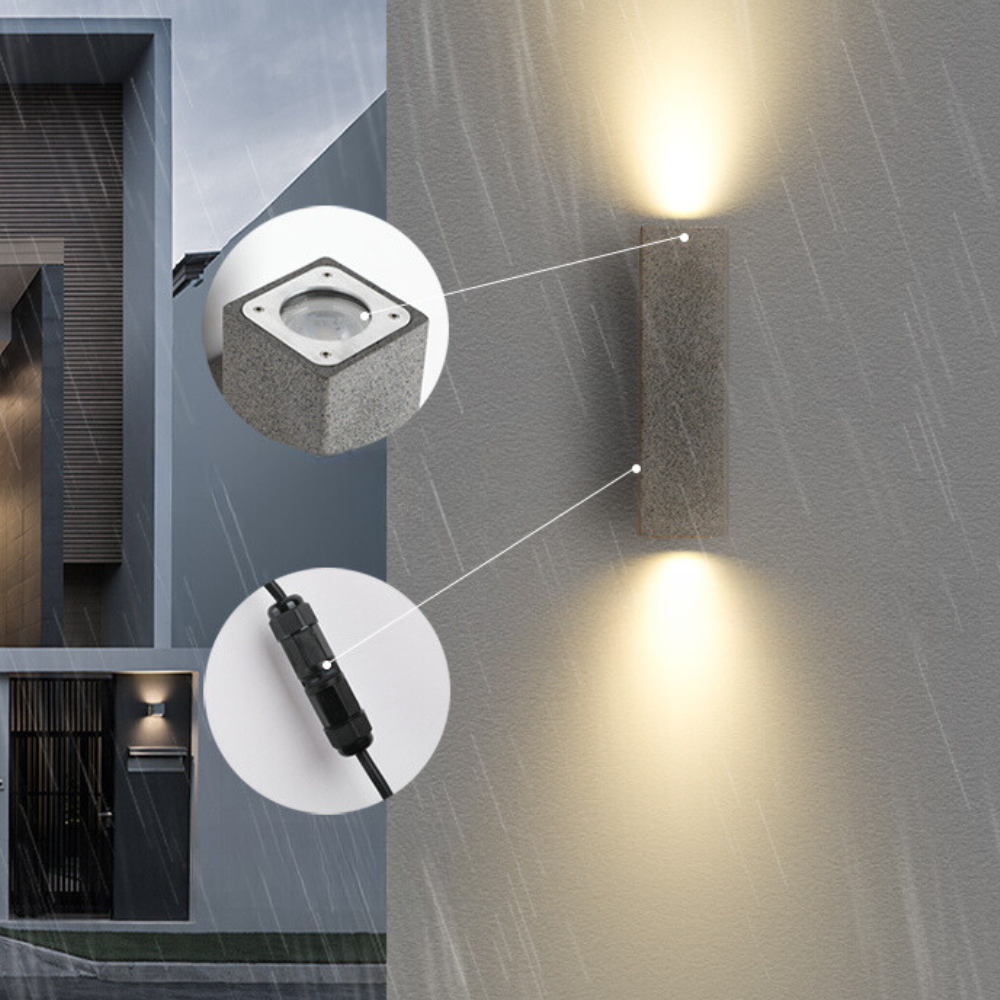 Ray Minimalist Cement Square Outdoor Wall Lamp, White
