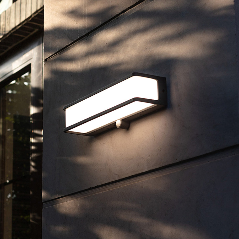 Ray Modern Minimalist Rectangular Acrylic Sensor Solar Outdoor Wall Lamp, Black/White