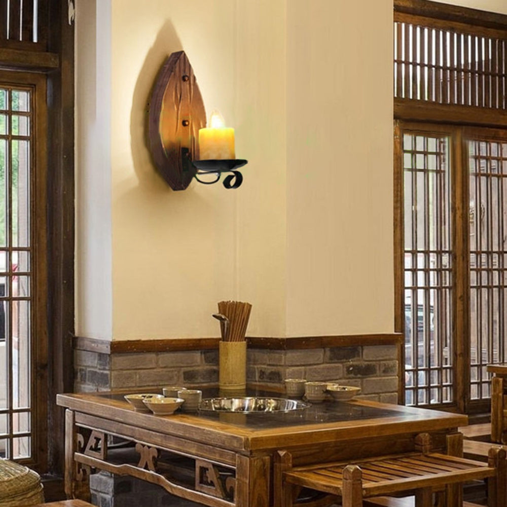 Epoch Vintage Leaf Shape Wood Metal Wall Lamp
