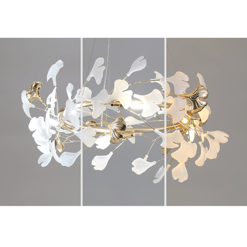 Olivia Ginkgo Leaf Modern Petal Shaped Metal Chandelier, Gold