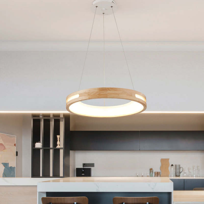 Muto Modern Ring Wood Pendant Light