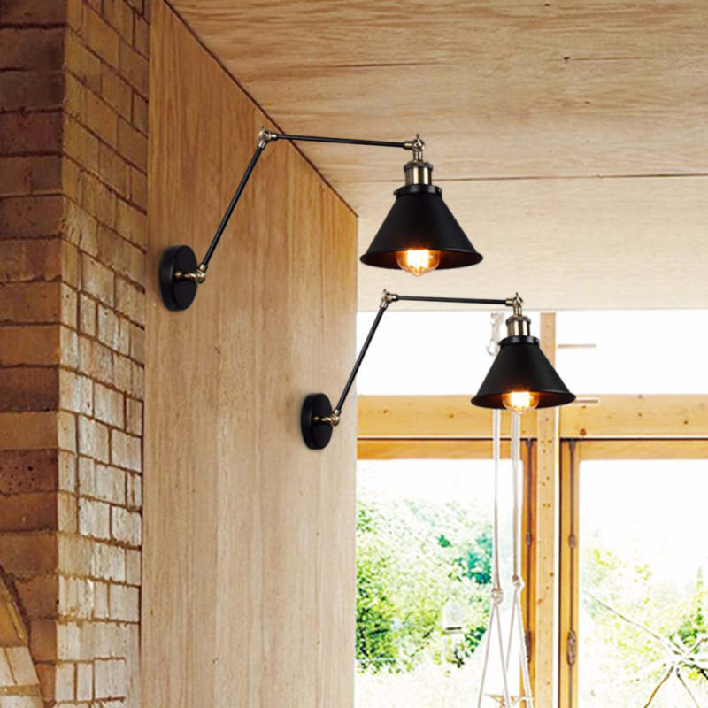 Epoch Retro Wall Lamp with Swing Arm, Metal, Black & Gold