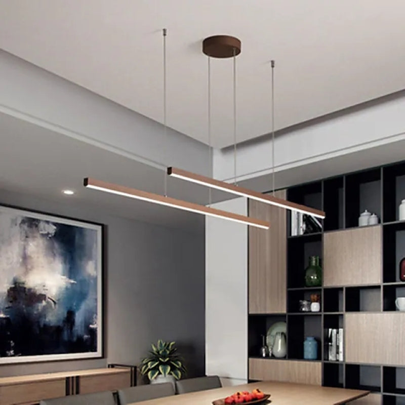 Arisha Modern Minimalist Double-Linear Metal Pendant Light, Brown