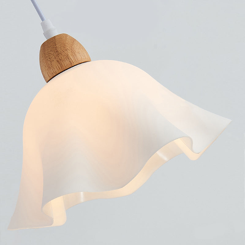 Muto Minimalist Flower Acrylic/Wood Pendant Light, White