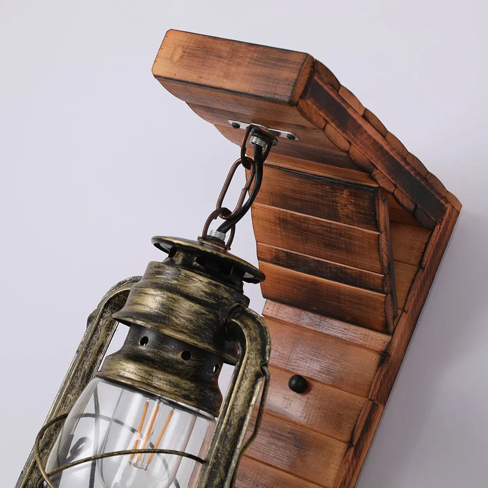 Epoch Lantern Vintage Wooden Rustic Wall Lamp
