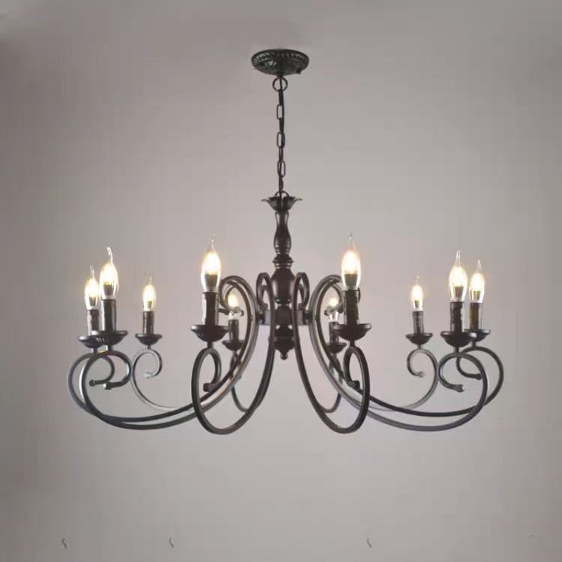 Silva Creative Retro Candle Chandelier Black Metal Bedroom