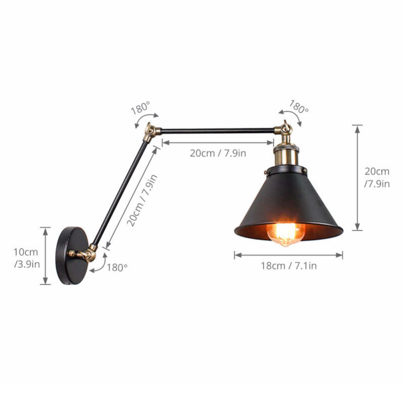 Epoch Retro Wall Lamp with Swing Arm, Metal, Black & Gold