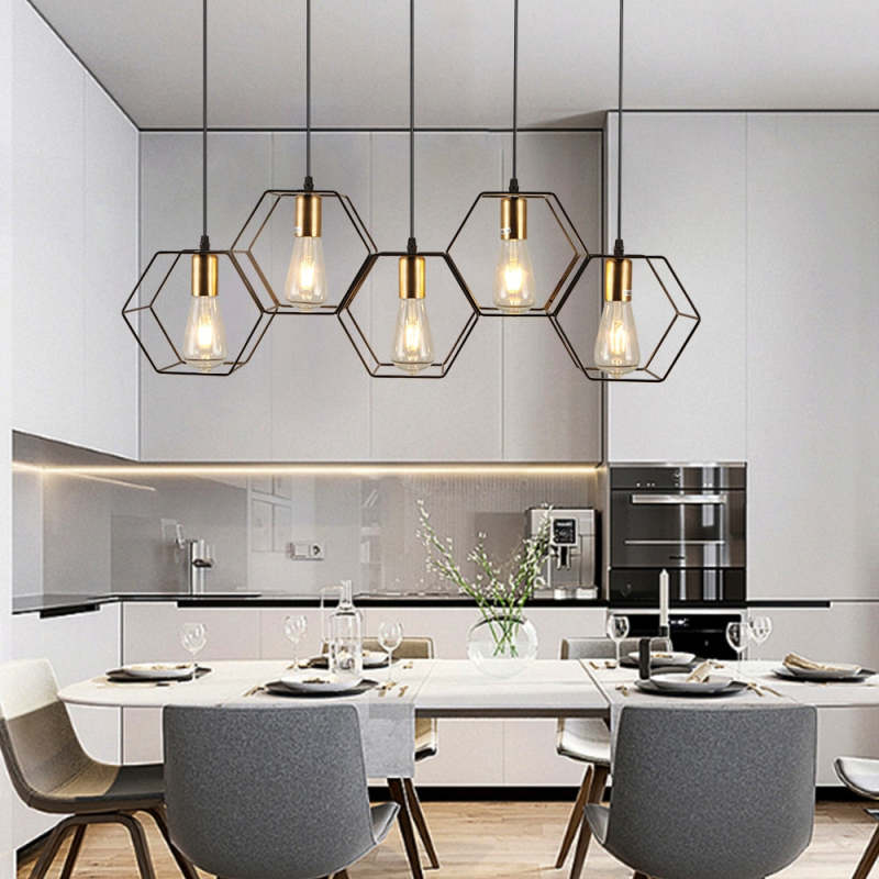 Arisha Rustic Farmhouse Geometry 3/5 Light Pendant Light, Black