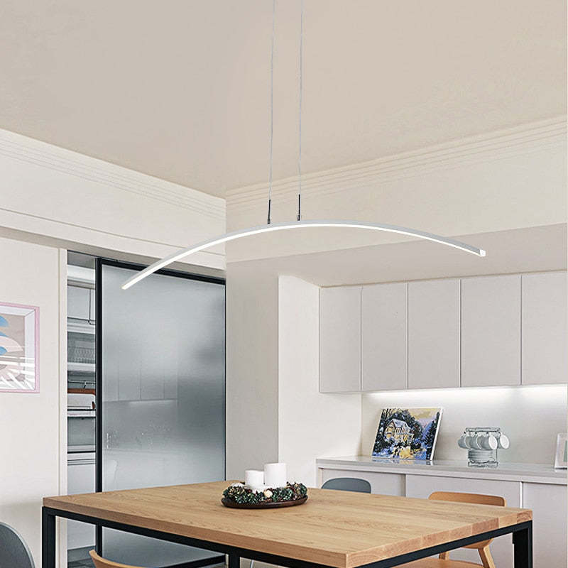 Arisha Curved Linear Pendant Light for Dining Room, Black/White