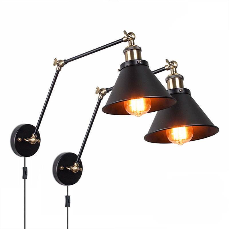 Epoch Retro Wall Lamp with Swing Arm, Metal, Black & Gold