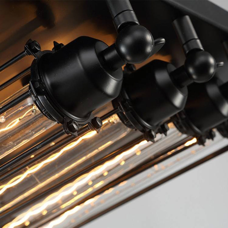 Austin Vintage Tubed Metal Flush Mount Ceiling Light, Black, Living Room