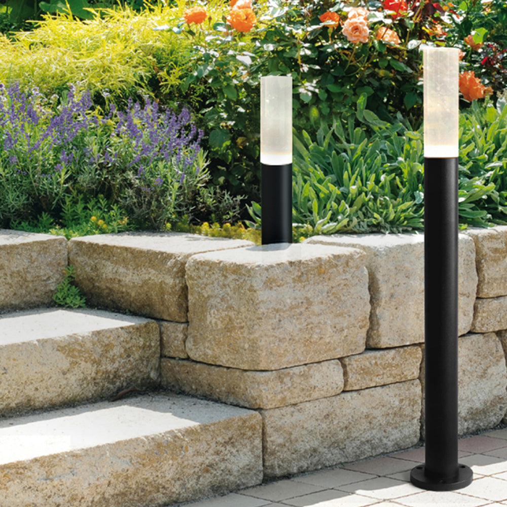 Ray Metal Cylindrical Outdoor Path Light, Black