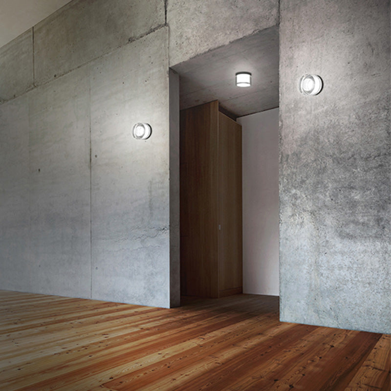 Ray Modern Mini Drum Metal/Acrylic Outdoor Wall Lamp, Transparent
