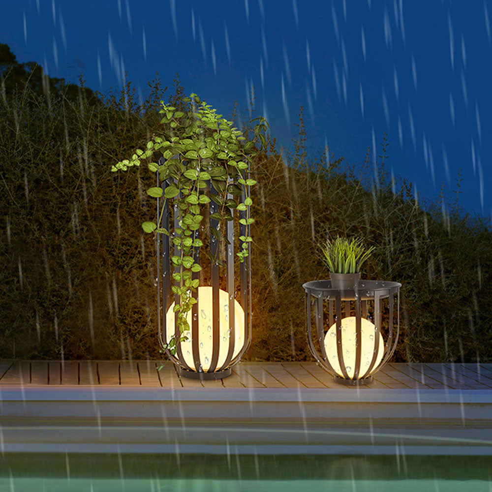 Ray Modern Globe Solar/Rechargeable Outdoor Floor Lamp, Black