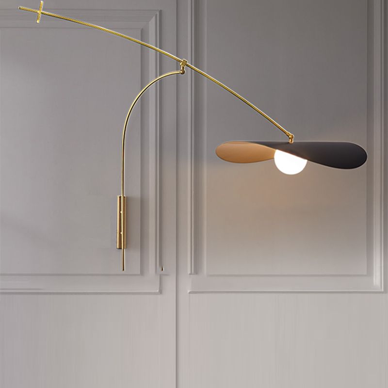 Arisha Arc Wall Lamp, Metal/Glass, Black/Gold, Bedroom