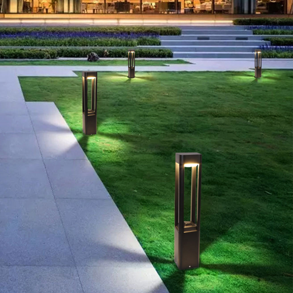 Ray Metal Rectangular Hollow Outdoor Path Light, Black