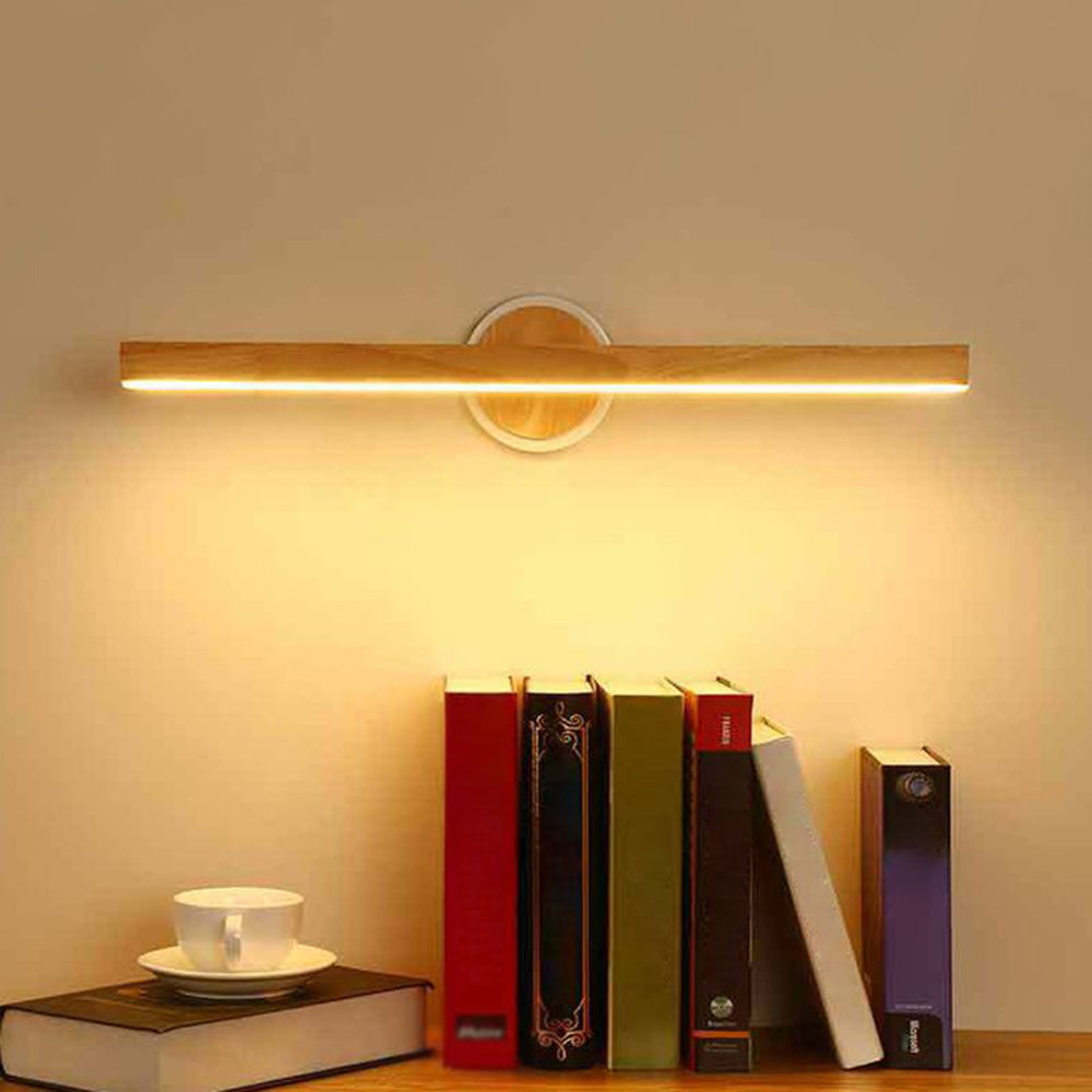 Muto Modern Linear Wooden Mirror Front Vanity Wall Lamp