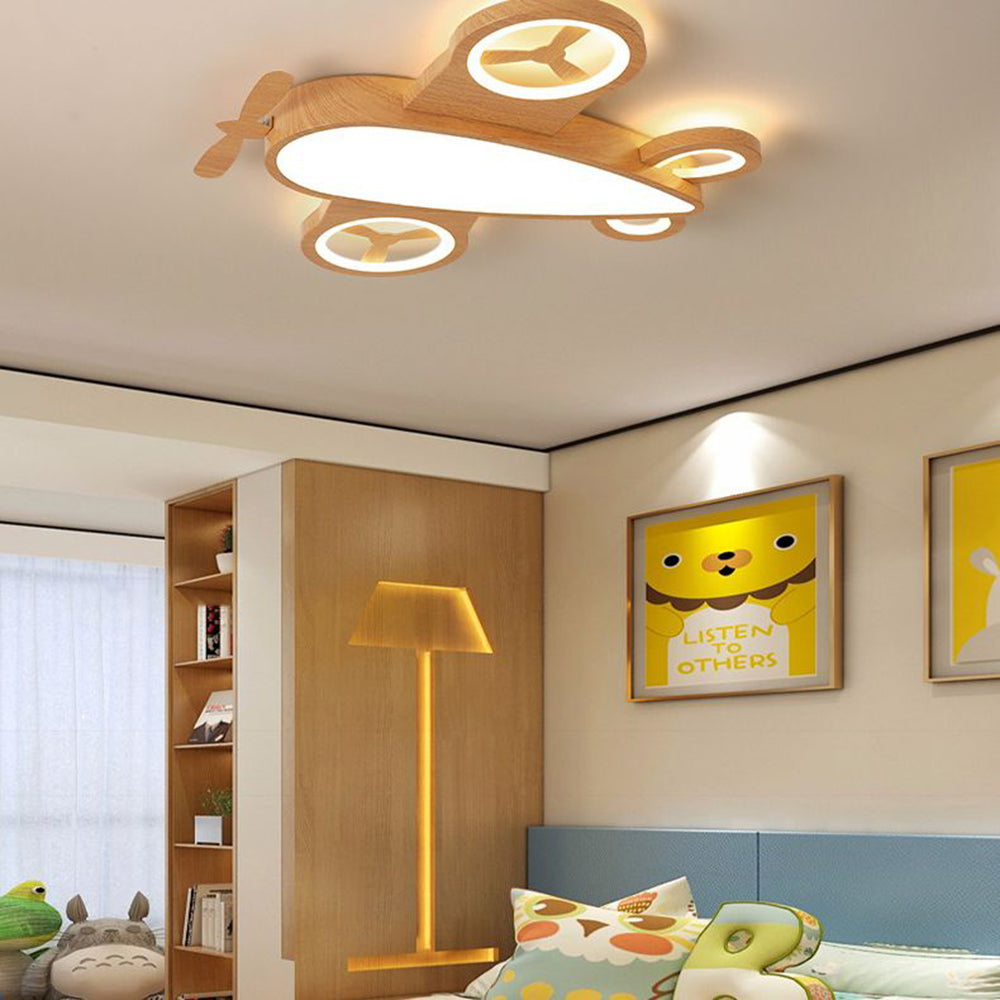 Arisha Modern Art Deco Airplane Flush Mount Ceiling Light, Wood/Dark Wood