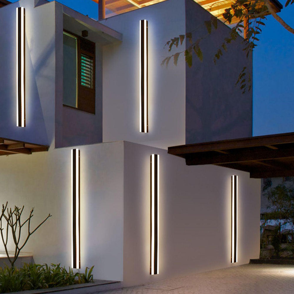Ray Minimalist linear Metal Outdoor Wall Lamp, Black