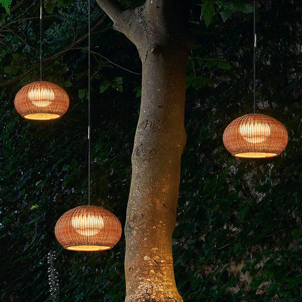Ray Retro Lantern Gold Pendant Light, Bamboo/Acrylic