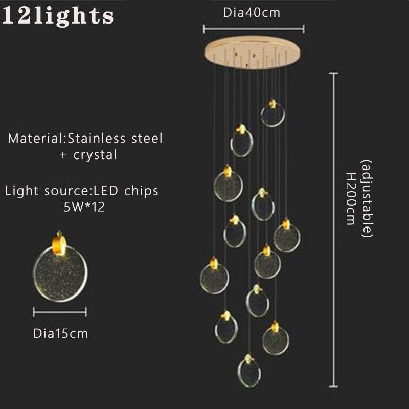 Kristy Luxury Circular Ripple Round Crystal Golden Chandelier