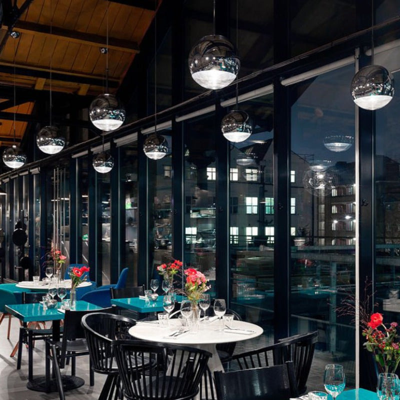 Valentina Industrial Round Metal Glass Pendant Light Living Room