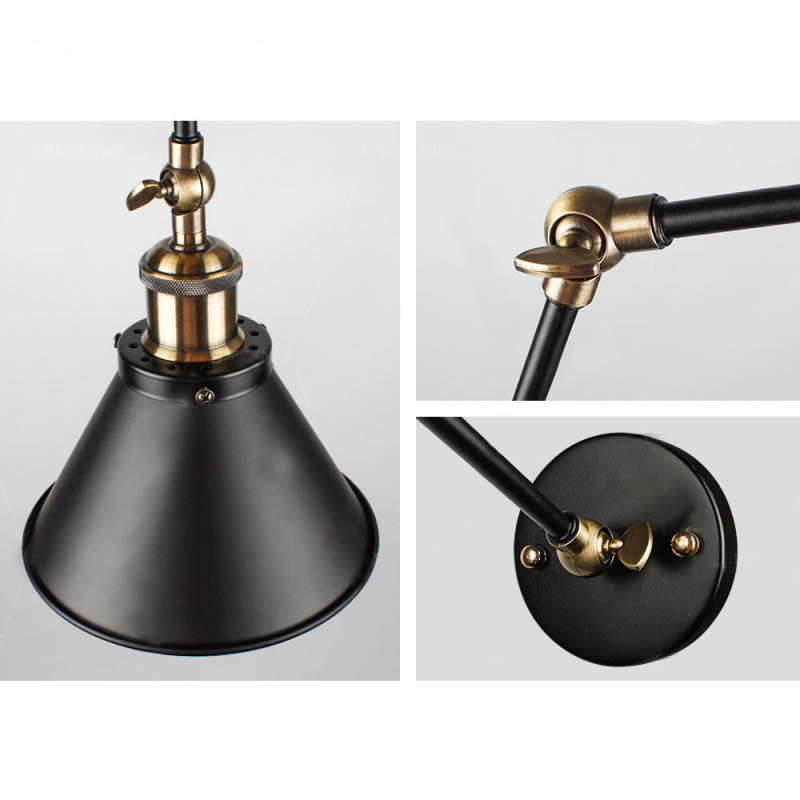 Epoch Retro Wall Lamp with Swing Arm, Metal, Black & Gold