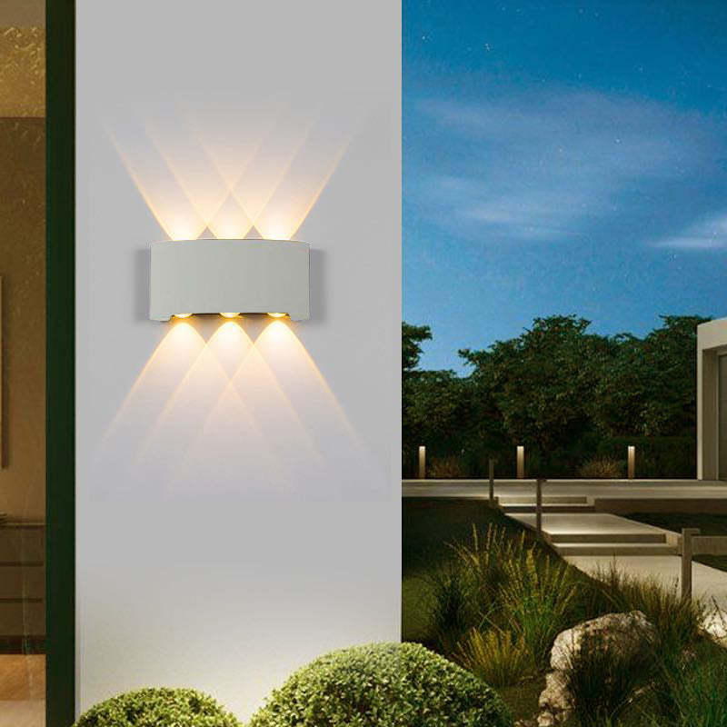 Ray Modern Rectangular Metal Outdoor Wall Lamp, Black/White, Water-wave