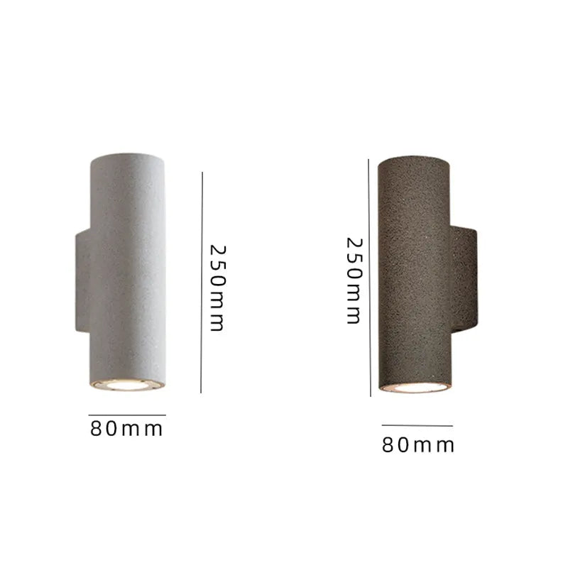 Ray Minimalist Cylindrical Double-headed Cement Outdoor Wall Lamp, Black/White