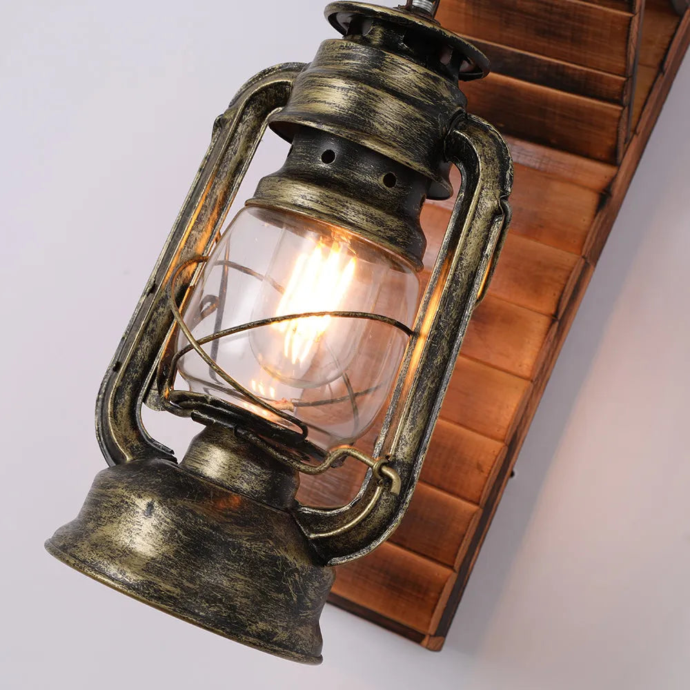 Epoch Lantern Vintage Wooden Rustic Wall Lamp