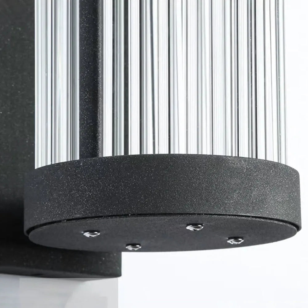 Ray Modern Semi-Cylindrical Metal/Glass Outdoor Wall Lamp, Black