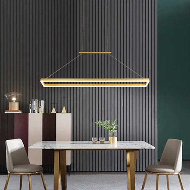 Arisha Modern Rectangular Hanging Pendant Light, Gold/Coffee
