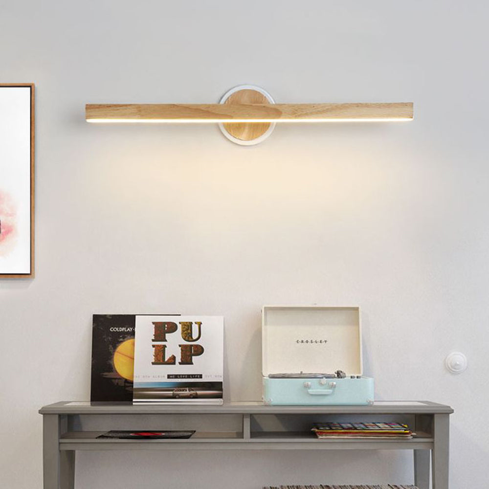 Muto Modern Linear Wooden Mirror Front Vanity Wall Lamp