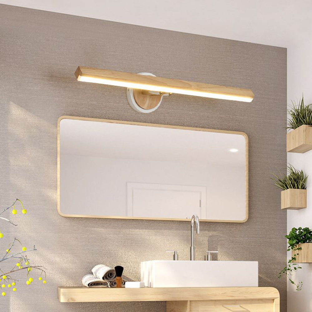 Muto Modern Linear Wooden Mirror Front Vanity Wall Lamp