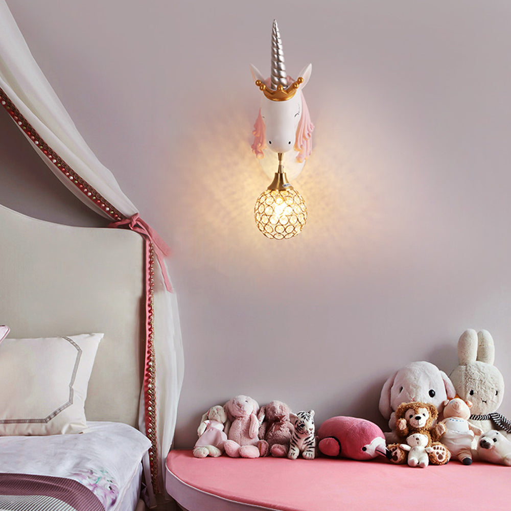 Arisha Modern Unicorn/Strawberry Art Wall Lamp, Pink/Blue