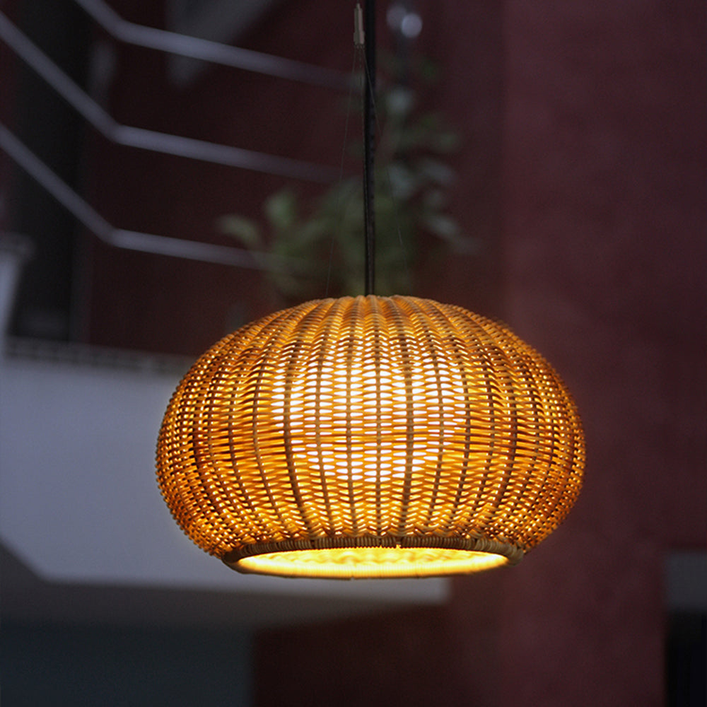 Ray Retro Lantern Gold Pendant Light, Bamboo/Acrylic
