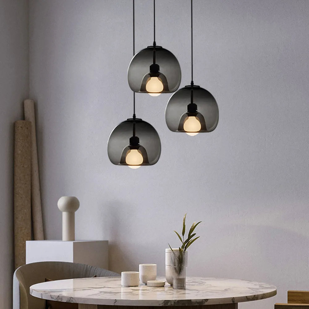 Valentina Modern Globe Glass Pendant Light, Amber/Smoky Grey