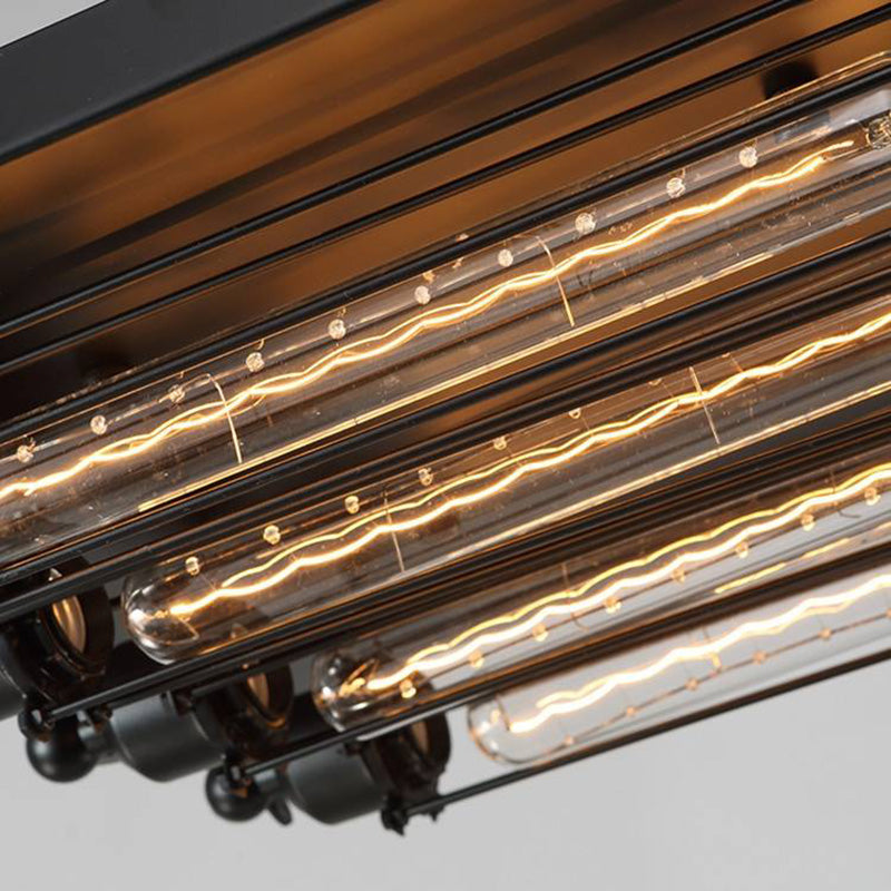 Austin Vintage Tubed Metal Flush Mount Ceiling Light, Black, Living Room