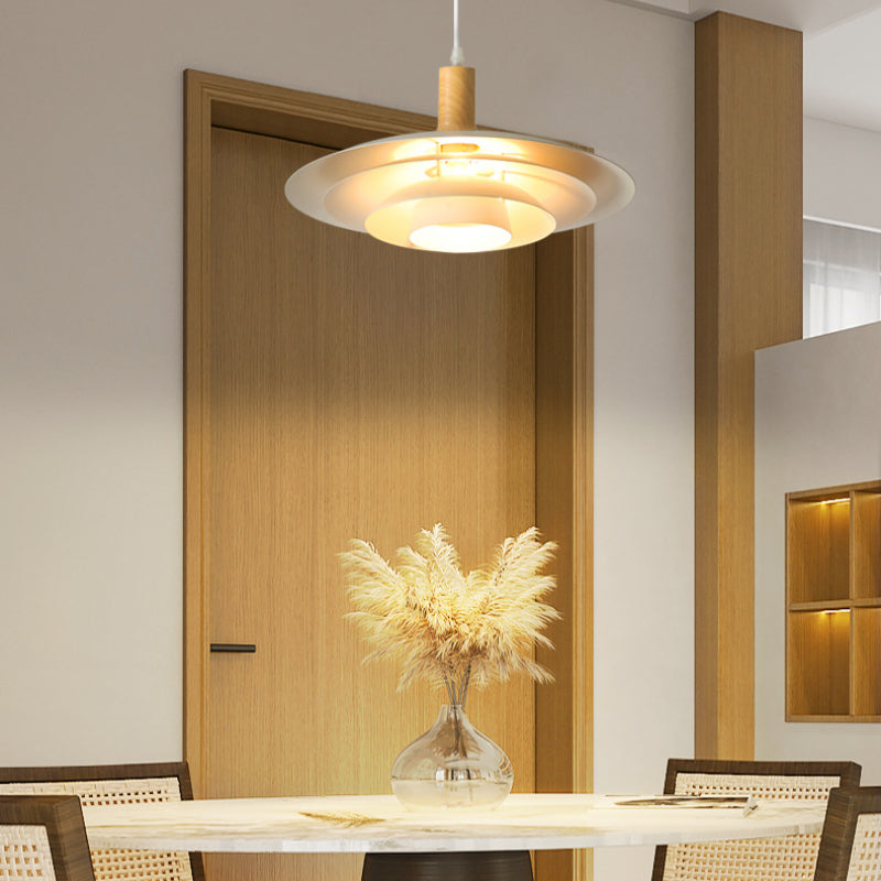 Valentina Modern LED Pendant Light White Wood Metal Bedroom