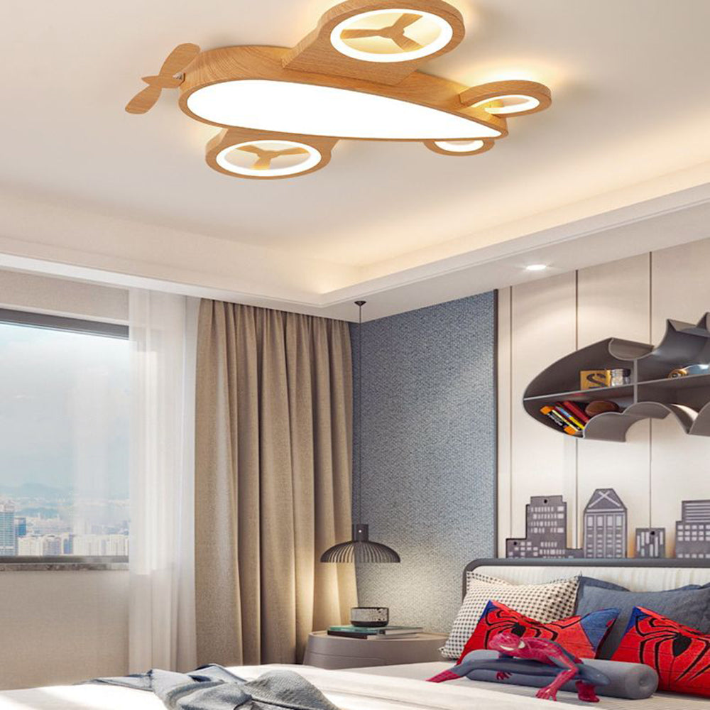 Arisha Modern Art Deco Airplane Flush Mount Ceiling Light, Wood/Dark Wood