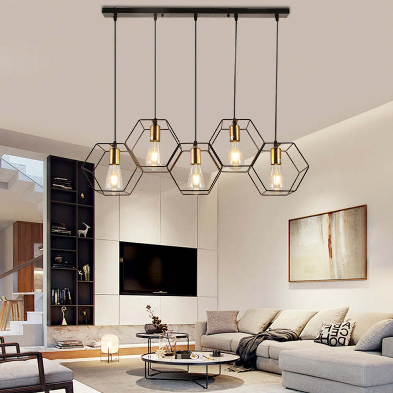 Arisha Rustic Farmhouse Geometry 3/5 Light Pendant Light, Black