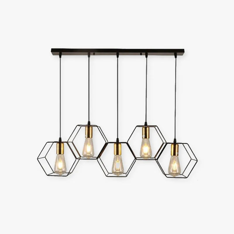 Arisha Rustic Farmhouse Geometry 3/5 Light Pendant Light, Black