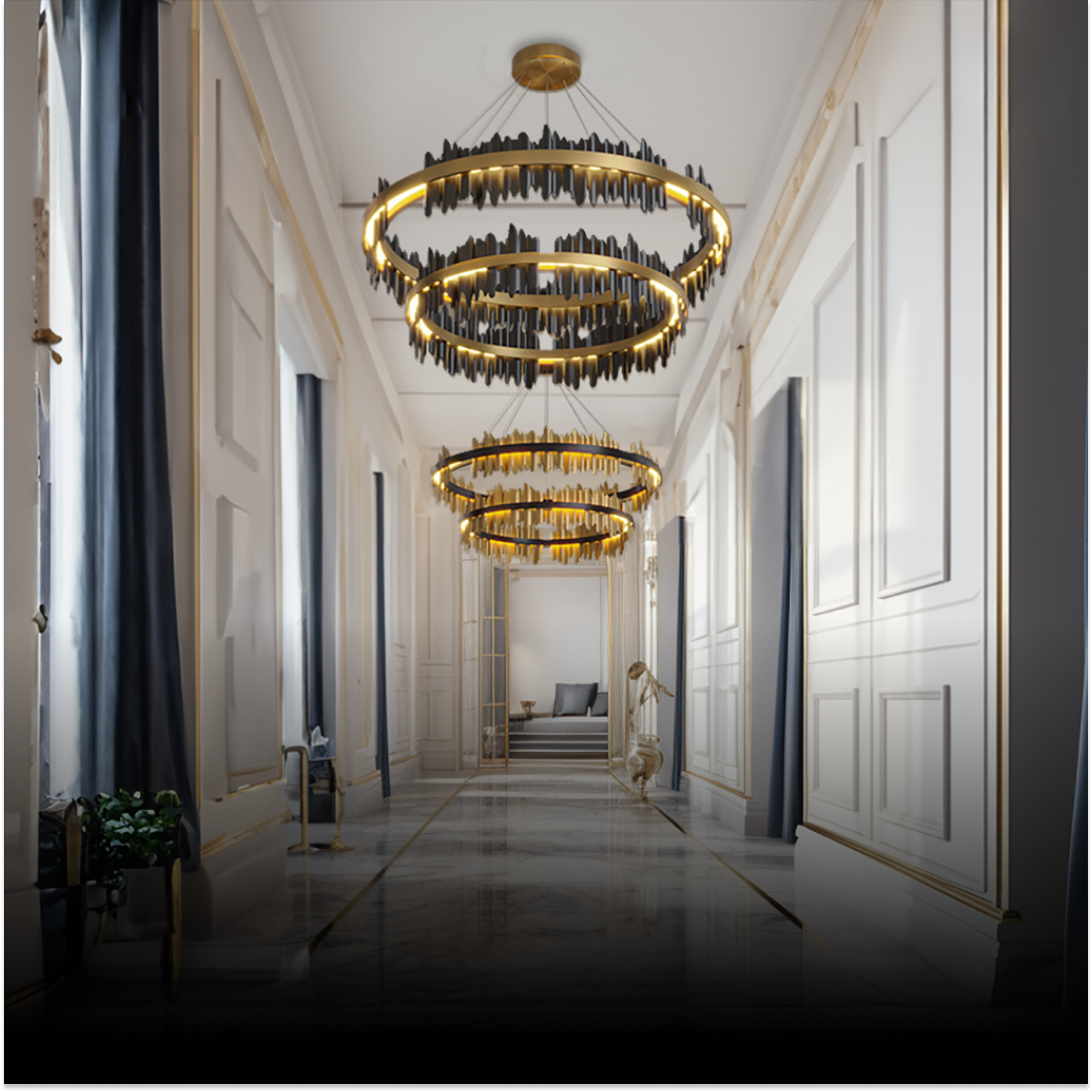 Kristy Industrial Chandelier Cylindrical Metal Black Gold Living Room