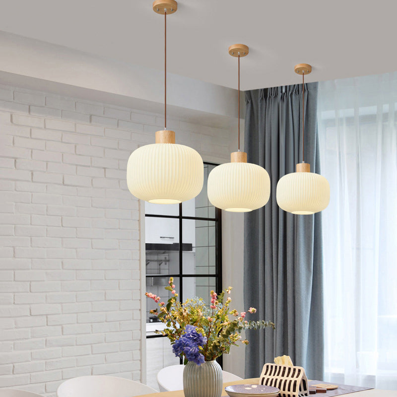 Muto Modern Wood/Glass Pendant Light, White
